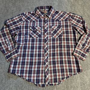 Vtg Youngbloods Western Shirt Mens Extra Large XL Blue Plaid Pearl Snap